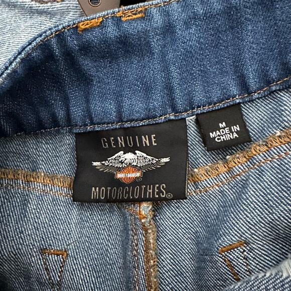 Harley Davidson Distressed Denim Shorts Dark Wash Patches - Picture 5 of 5